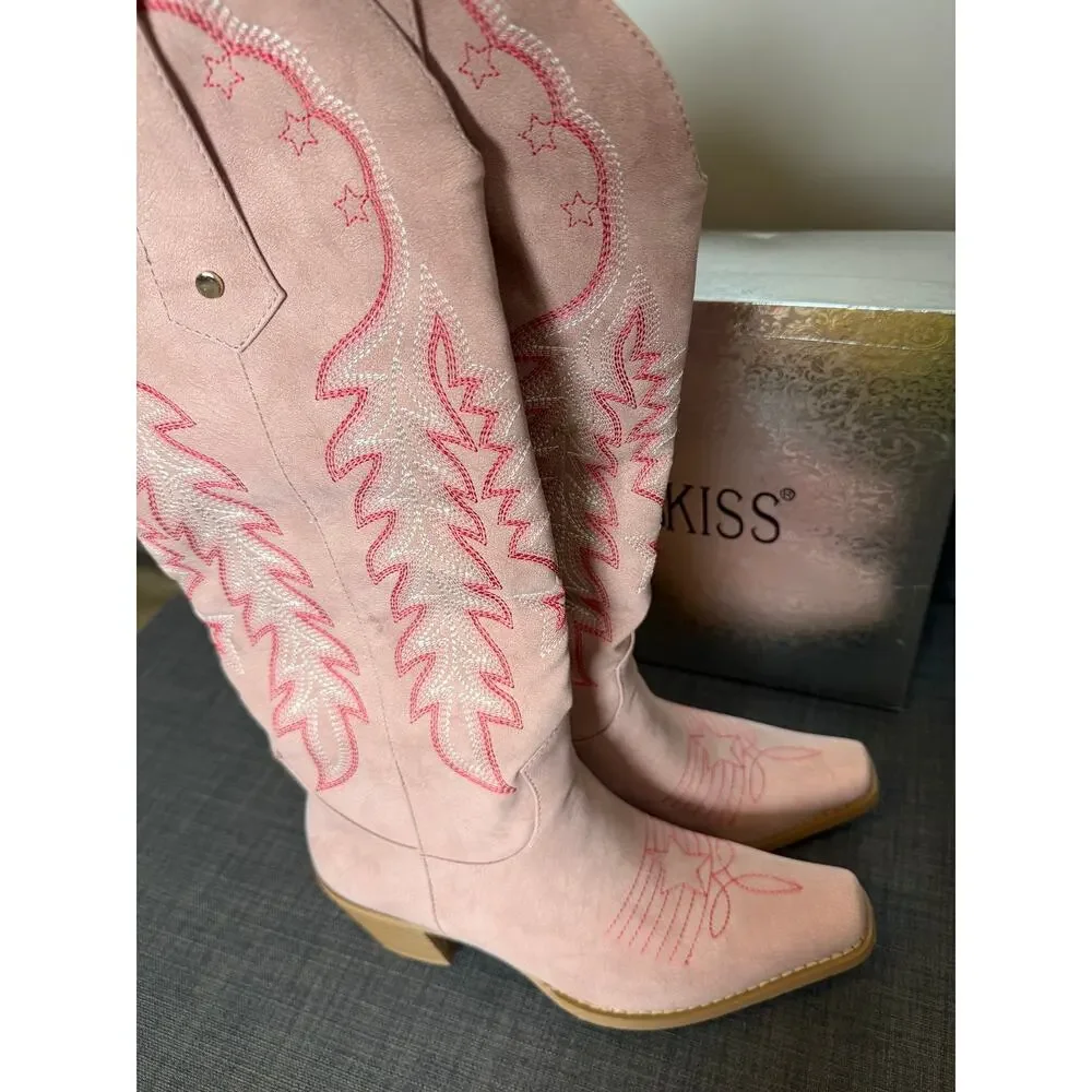 New WETKISS Womens Size 8.5 Pink Embroidered Cowboy Boots Western Cowgirl